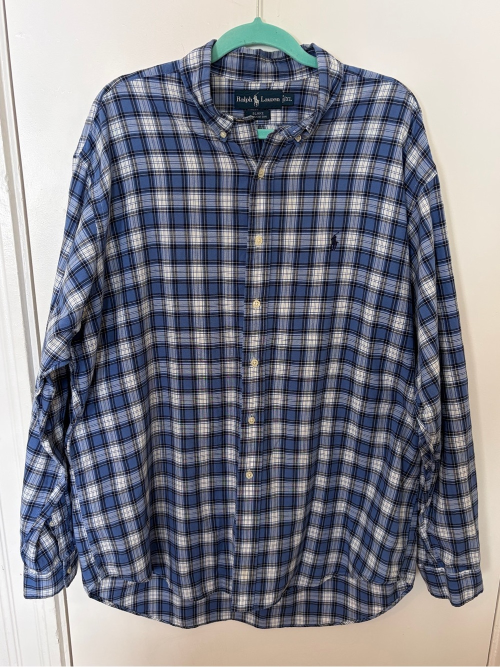 VTG Polo Ralph Lauren Men's Plaid Long Sleeve Button Down Blake Shirt Blue sz XL